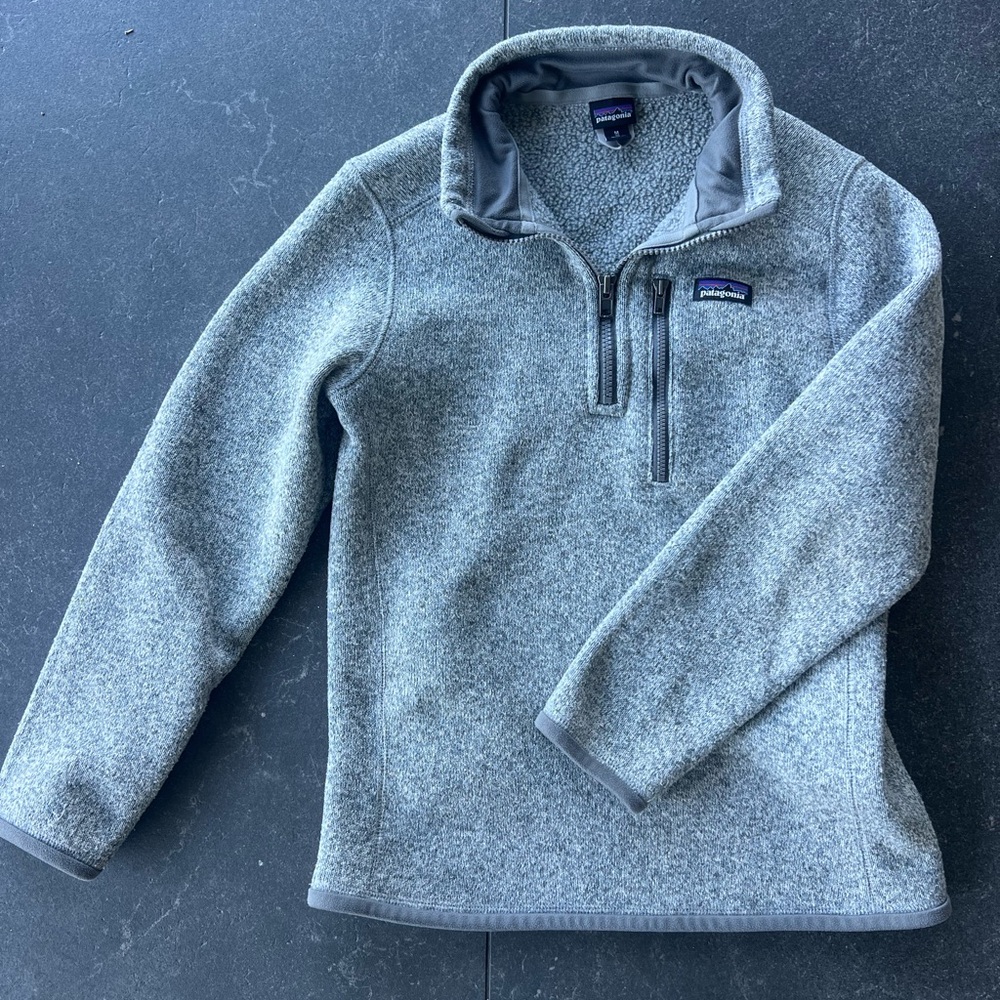 Kids gender neutral Patagonia Better Sweater Quarter Zip Pullover Salt Grey
